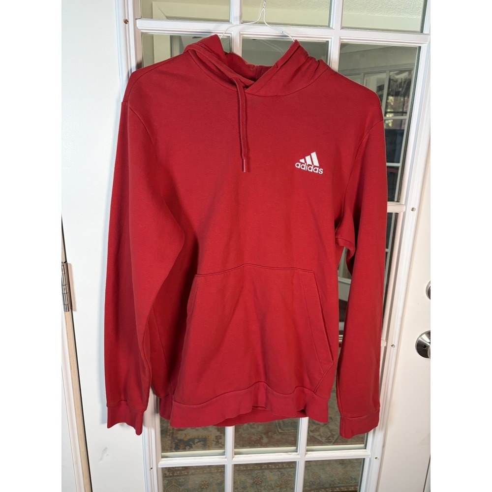 Classic Adidas Men's Large Red‎ Fleece Sweatshirt Pullover Hoodie 3 Stripe